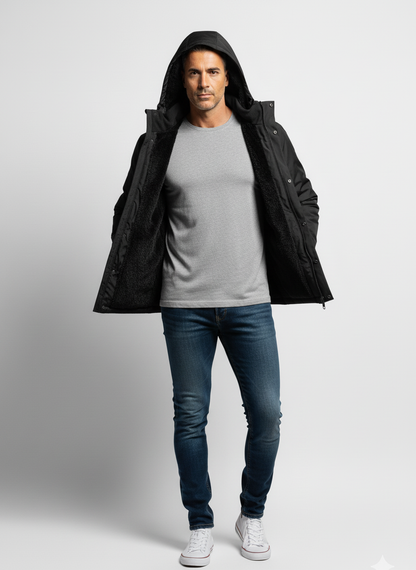 Giacca Calda Con Cappuccio E Fodera In Pile